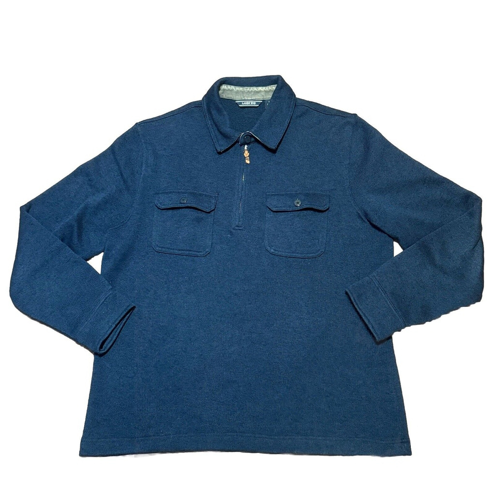 Lands' End Sweater Mens Pullover 1/4 Zip Fleece Knit Navy Blue Size:L 42-44